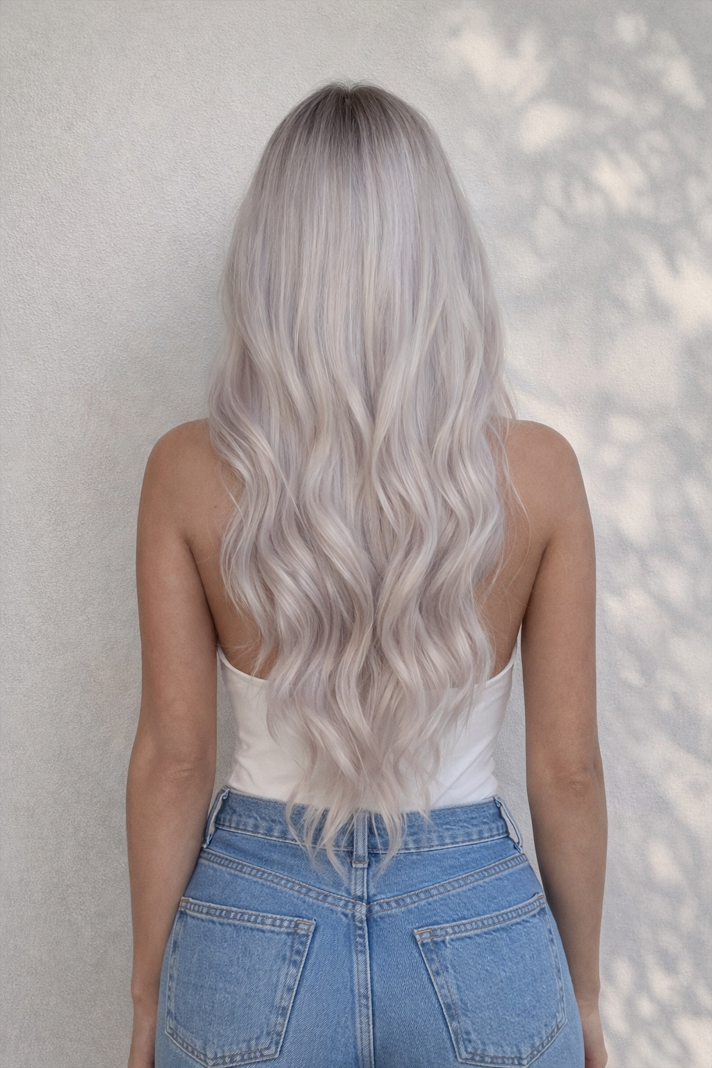 Human Hair Extensions. Rooted Light Silver #T18/Silver